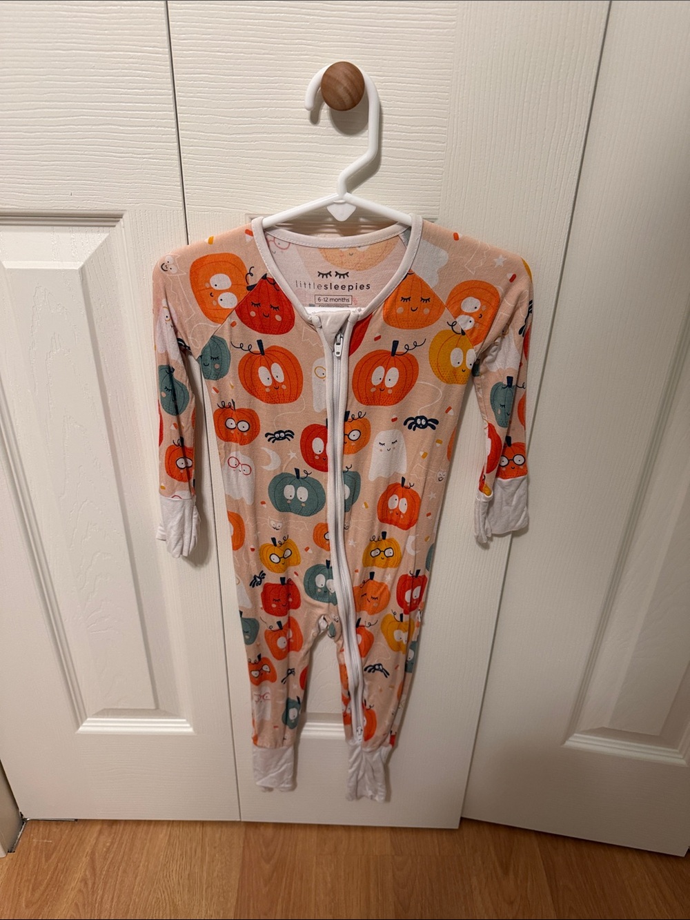Little Sleepies Peach Pumpkin Print Footed One-Piece